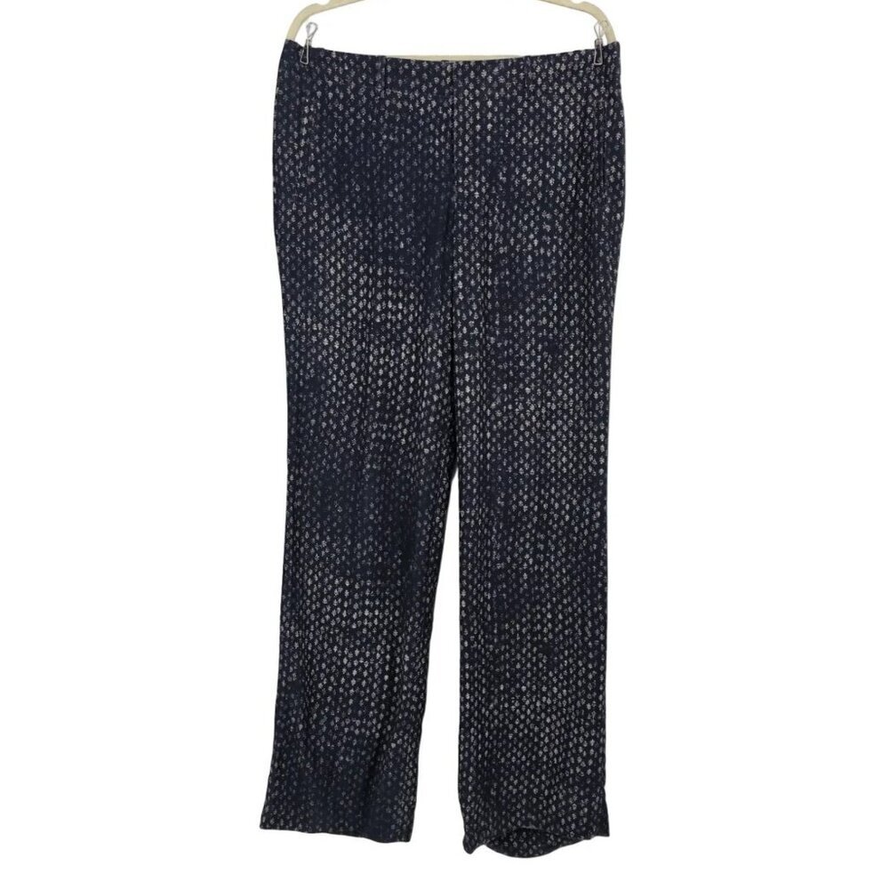 Peruvian Connection Womens 12 Pants Distressed Print Navy Blue Straight Leg Boho